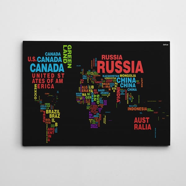 Ülkeler Dünya Haritası Kanvas Tablo